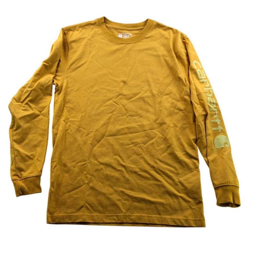 Carhartt Mens T-Shirt Small Long Sleeve Loose Fit Pullover Signature Logo Yellow